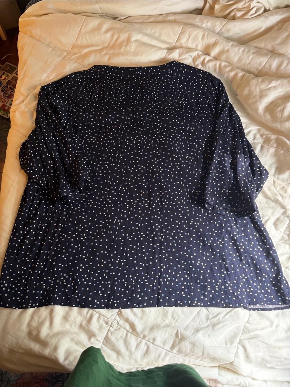 Croft & barrow plus size 3/4 sleeve button navy polka dot preppy workwear blouse - Picture 7 of 7